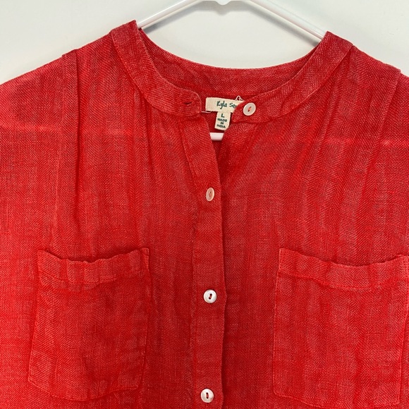 Kyla Seo 100% Linen Button Down Sleeveless Top Orange Red Large Back Embroidery‎ - Picture 2 of 10